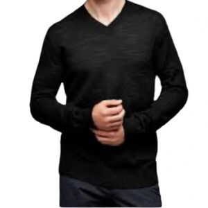 GAP Mens Slub Merino Wool V-Neck Sweater Black Long Sleeve Lightweight Knit XL